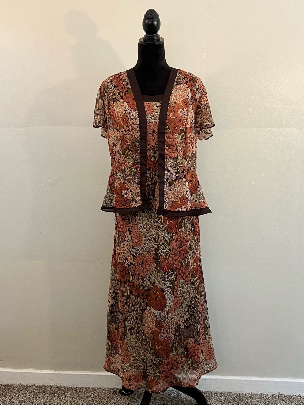 Vintage Studio I brown orange floral midi dress with jacket fairy wedding event